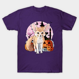 Fennec Fox Scary Happy Halloween Witch Pumpkin T-Shirt